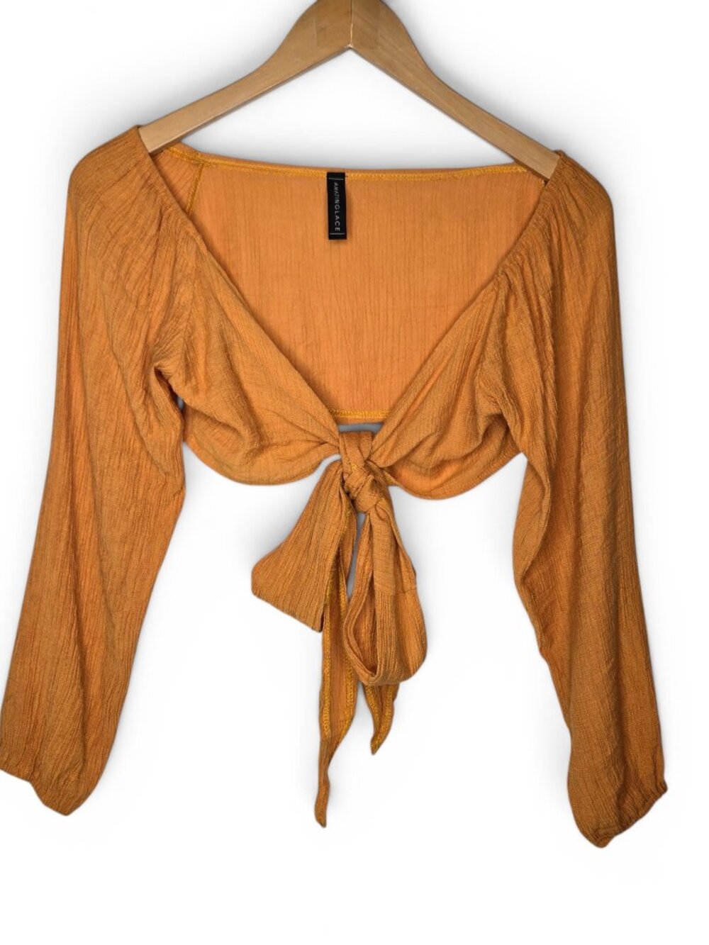 Amazing Lace Orange Tie Crop Top Womens Long Sleeve Crepe Lightweight Summer M
